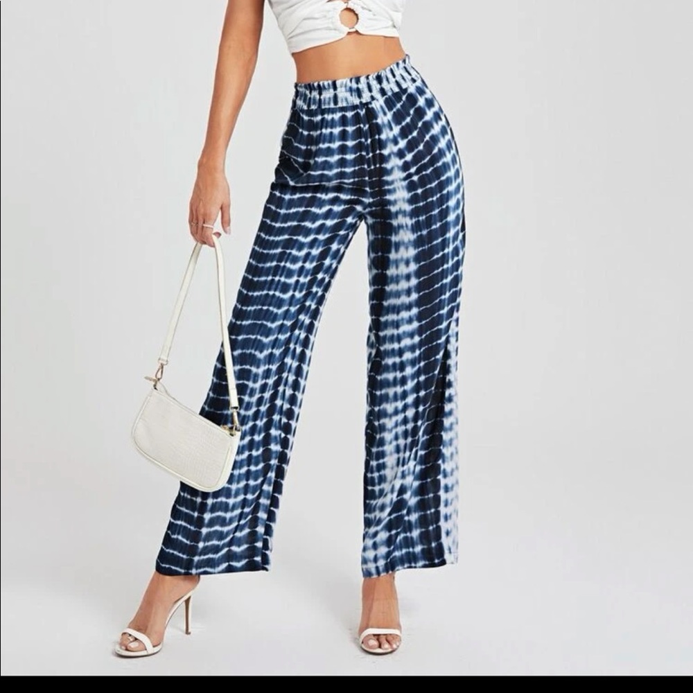 Blue and white high waist wide leg pants tie dye new without tags